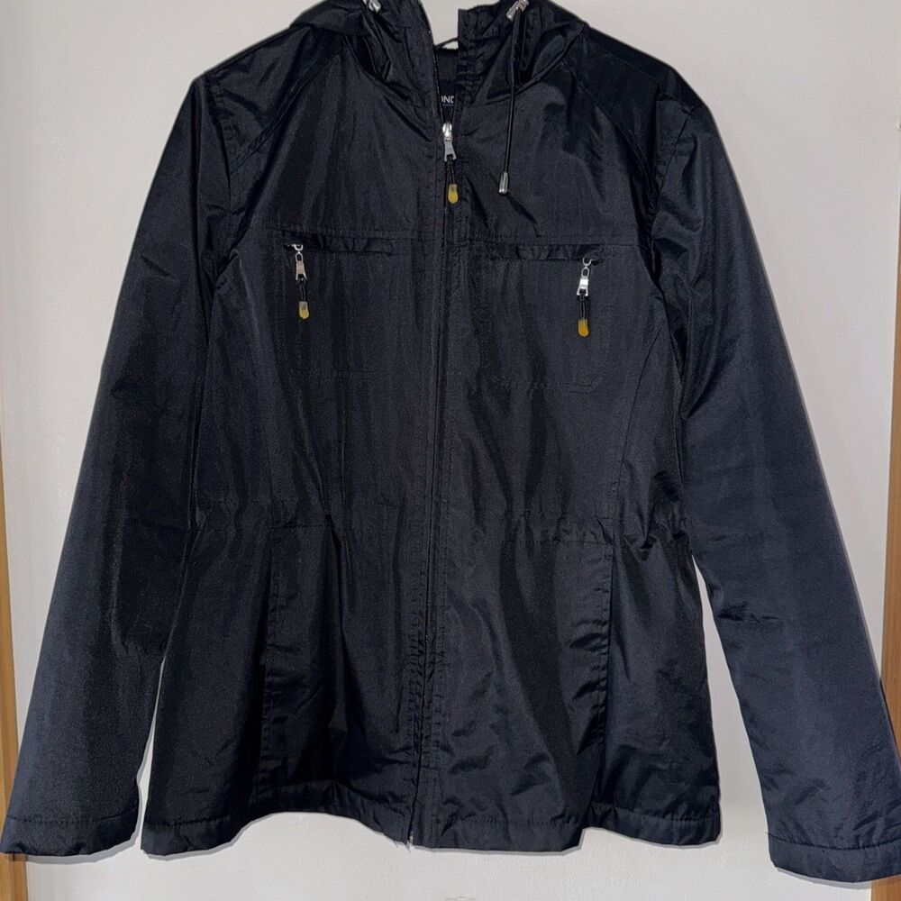 Women’s London Fog Black Size Med Hooded Jacket Zipper Close Pockets - Picture 4 of 8